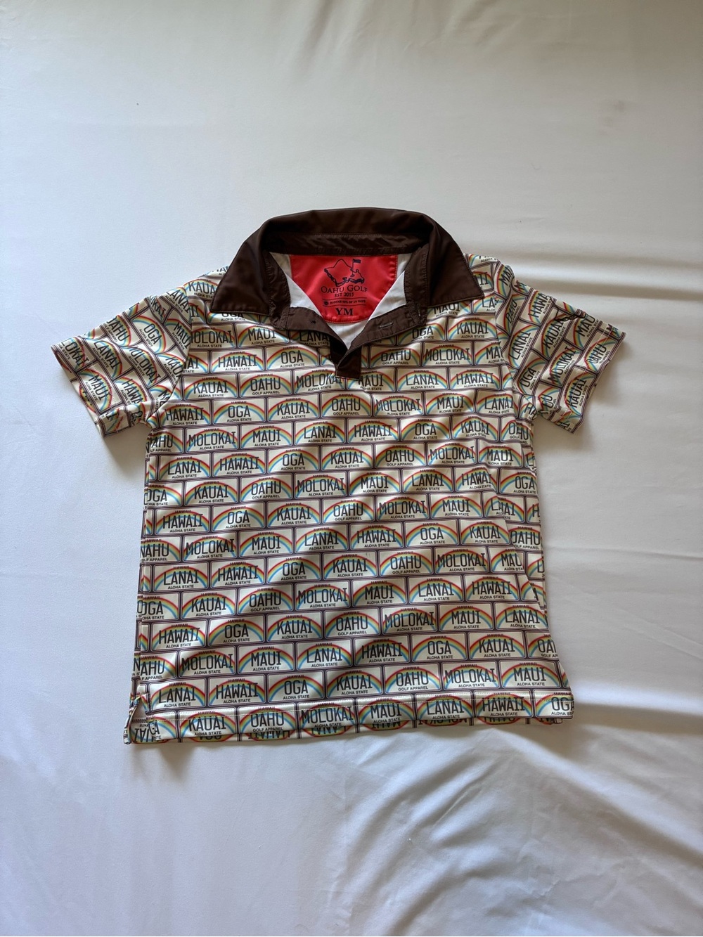OGA - Hawaiian license plate Kids Polo with Brown Collar